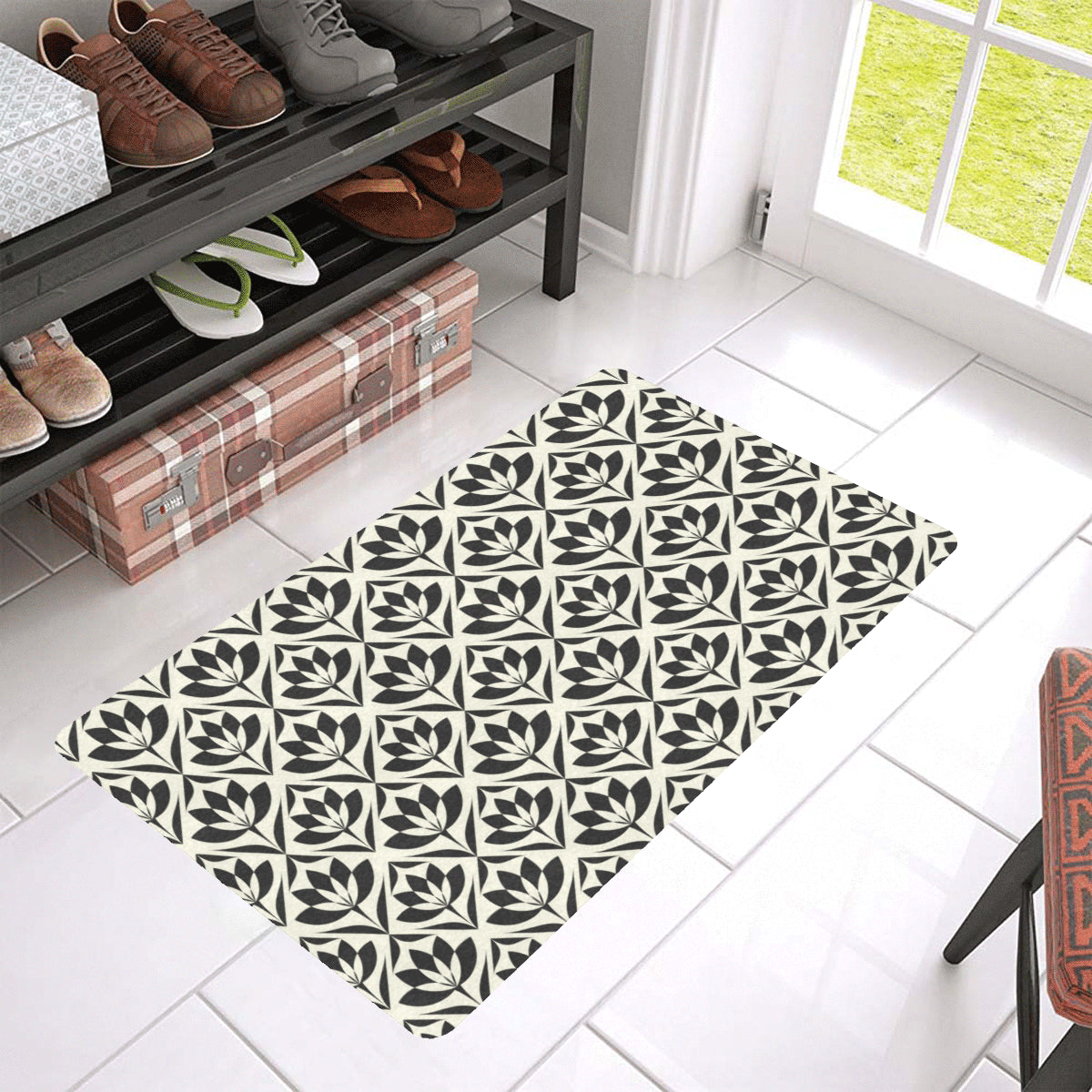 Lotus Pattern Print Rubber Doormat