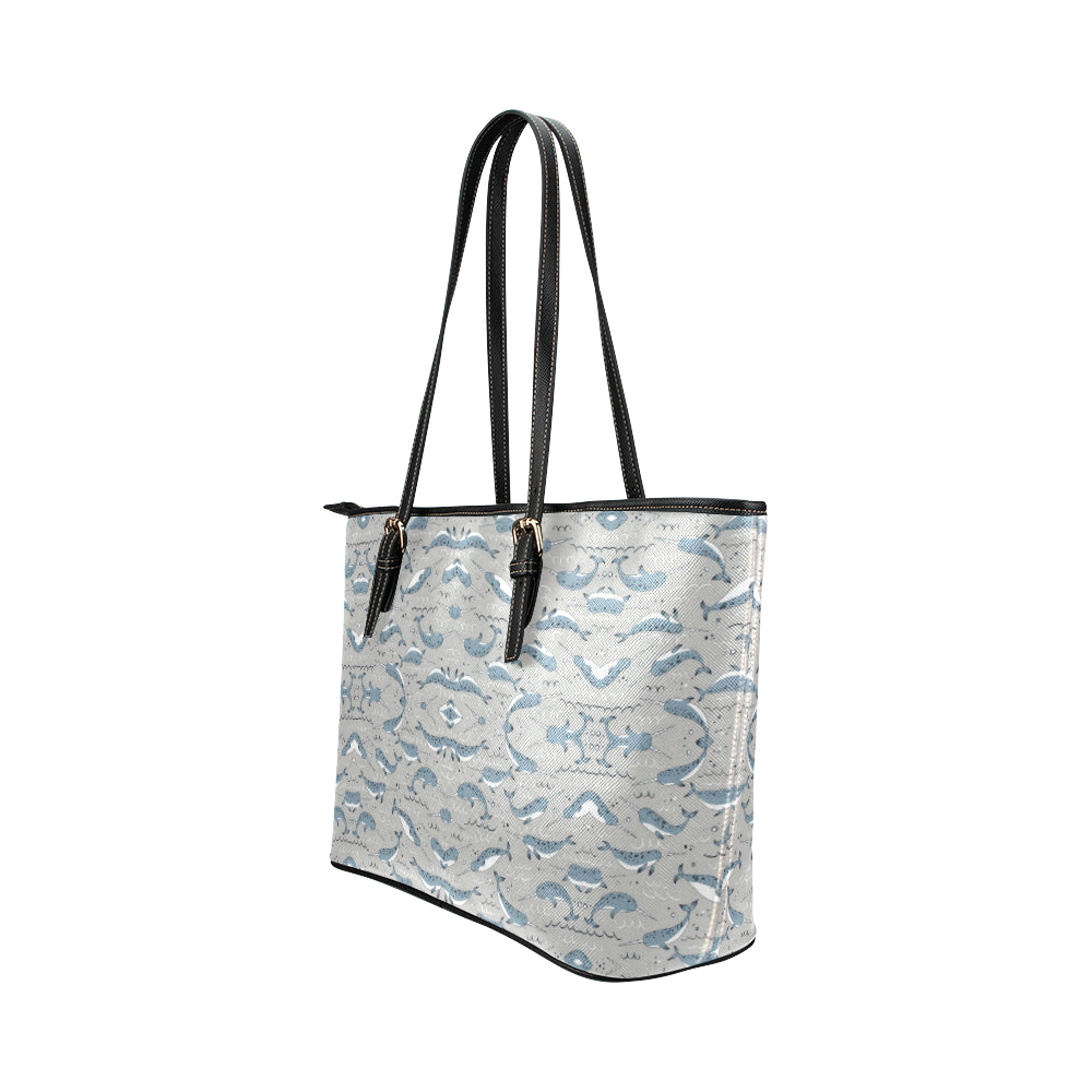 Narwhal Pattern Print Leather Tote Bag