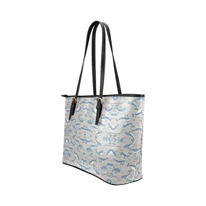 Narwhal Pattern Print Leather Tote Bag