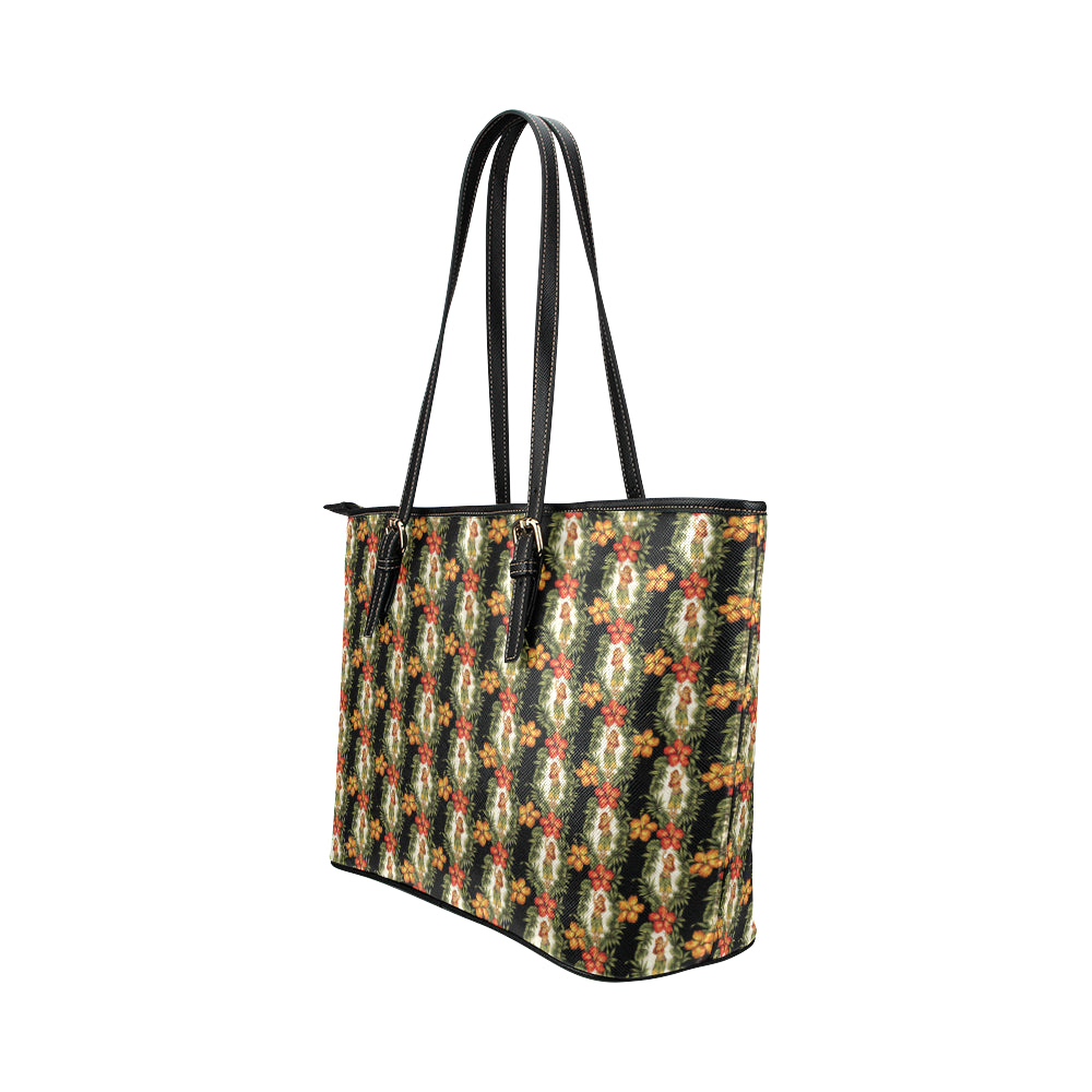 Hawaiian Flower Hula Hibiscus Print Leather Tote Bag