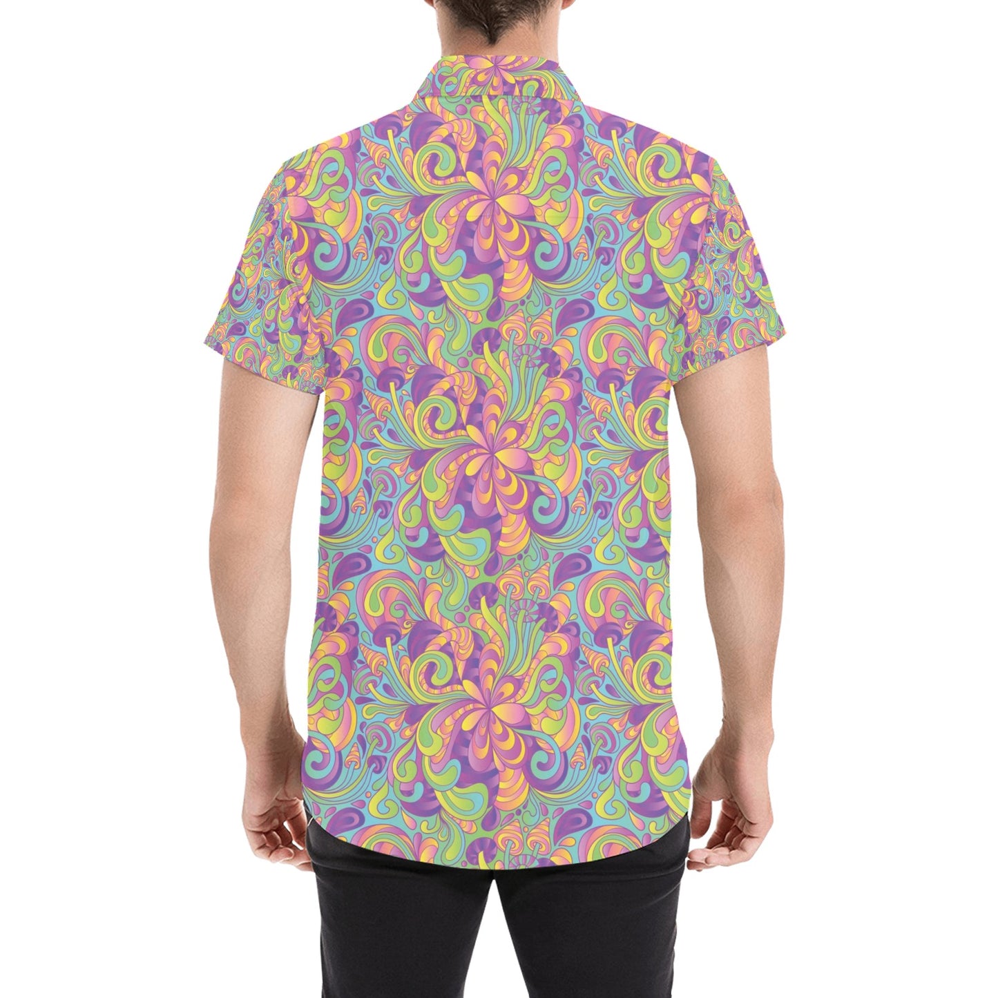 Trippy Print Design LKS306 Men Short Sleeve Button Up Shirt