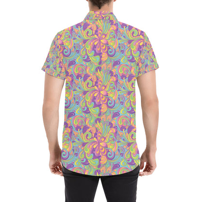 Trippy Print Design LKS306 Men Short Sleeve Button Up Shirt