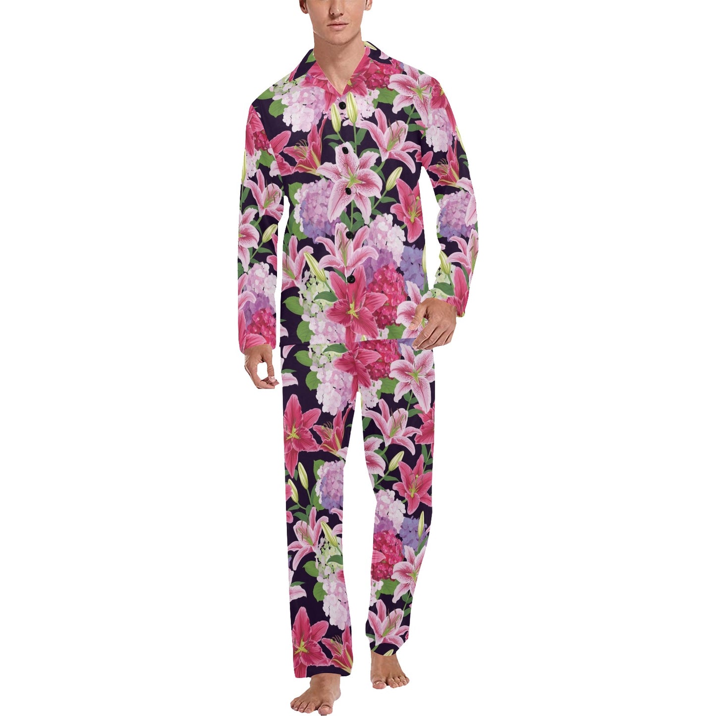 Lily Pattern Print Design LY017 Men's Long Pajama Set