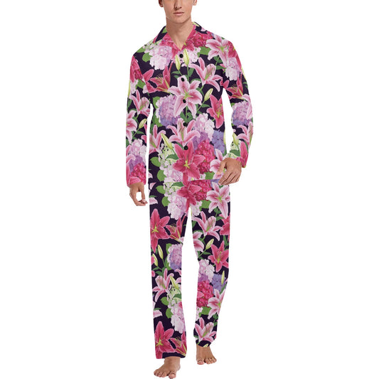 Lily Pattern Print Design LY017 Men's Long Pajama Set