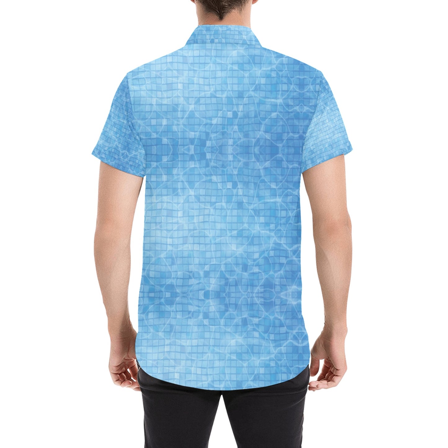 Swimming Pool Print Design LKS302 Men Short Sleeve Button Up Shirt