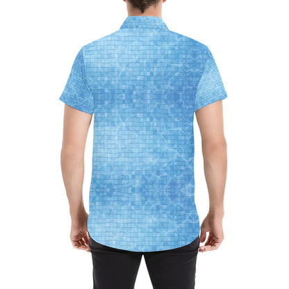 Swimming Pool Print Design LKS302 Men Short Sleeve Button Up Shirt