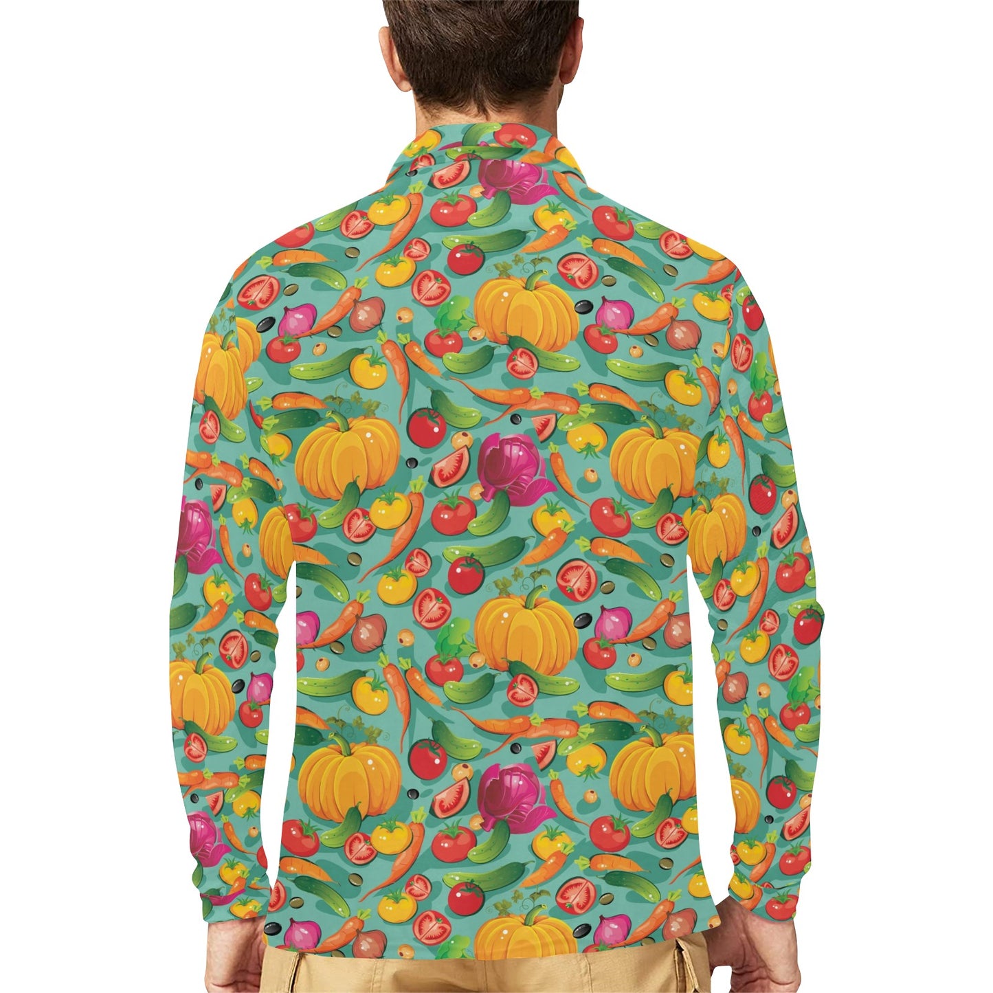 Vegan Colorful Themed Design Print Long Sleeve Polo Shirt For Men's