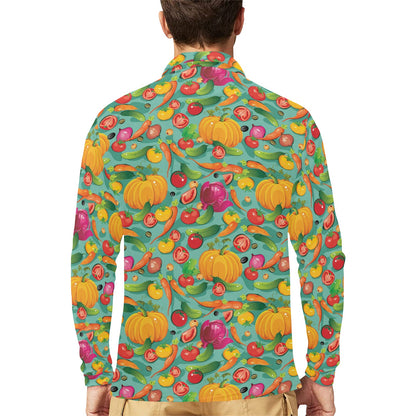 Vegan Colorful Themed Design Print Long Sleeve Polo Shirt For Men's