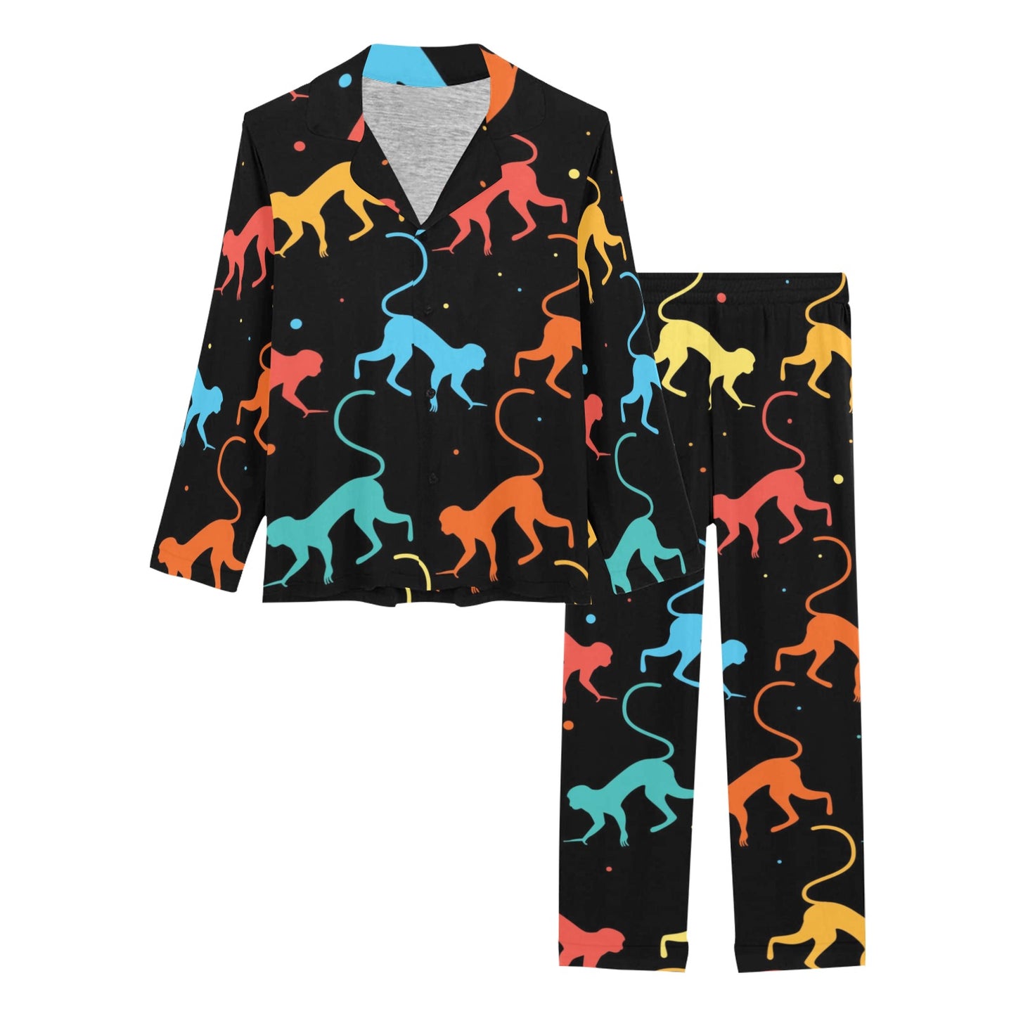 Monkey Pattern Print Design 01 Women's Long Pajama Set