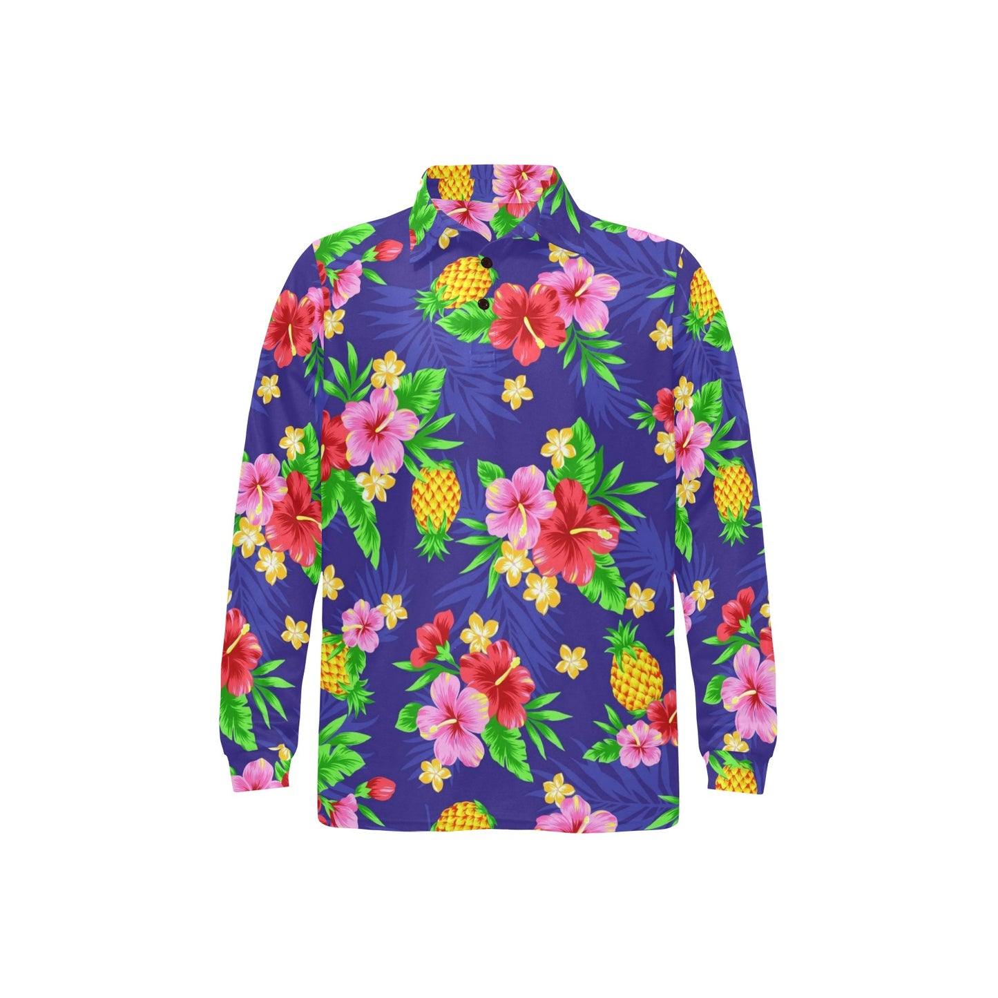 Hawaiian Themed Pattern Print Design H05 Long Sleeve Polo Shirt For Men's