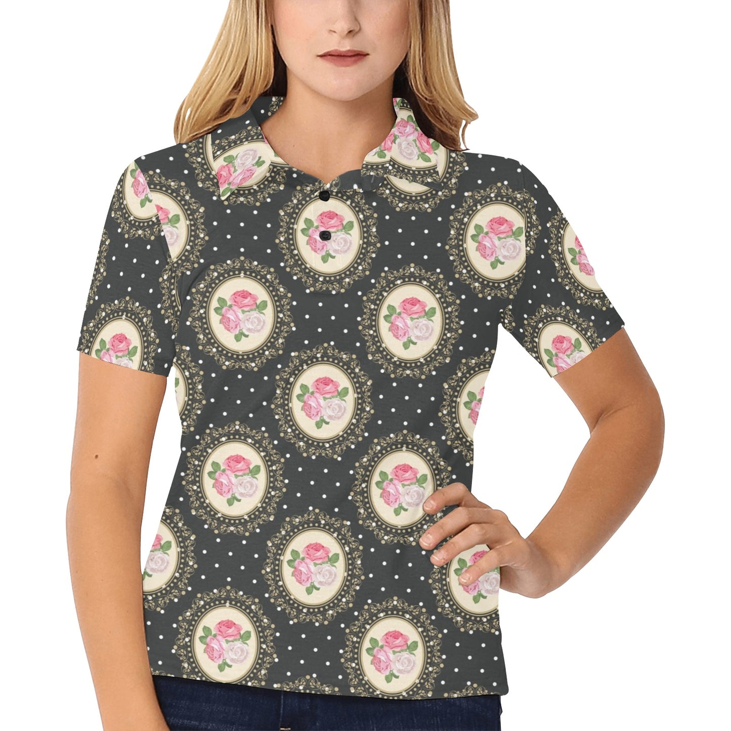 Rose Pattern Print Design RO015 Women's Polo Shirt