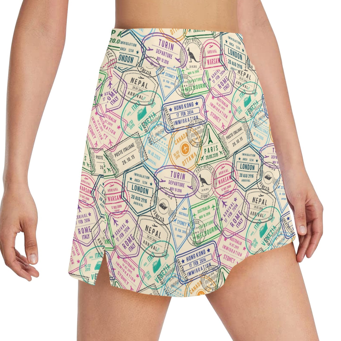 Travel Stamp Print Design LKS303 17" Golf & Pickleball Skort with Pockets
