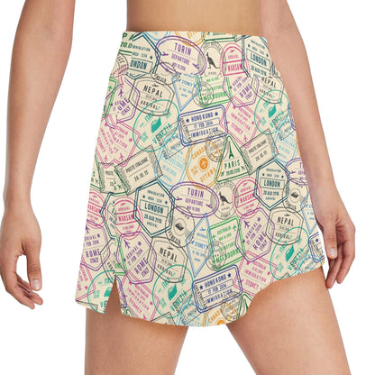 Travel Stamp Print Design LKS303 17" Golf & Pickleball Skort with Pockets