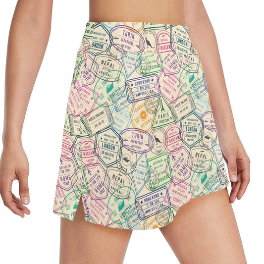 Travel Stamp Print Design LKS303 17" Golf & Pickleball Skort with Pockets