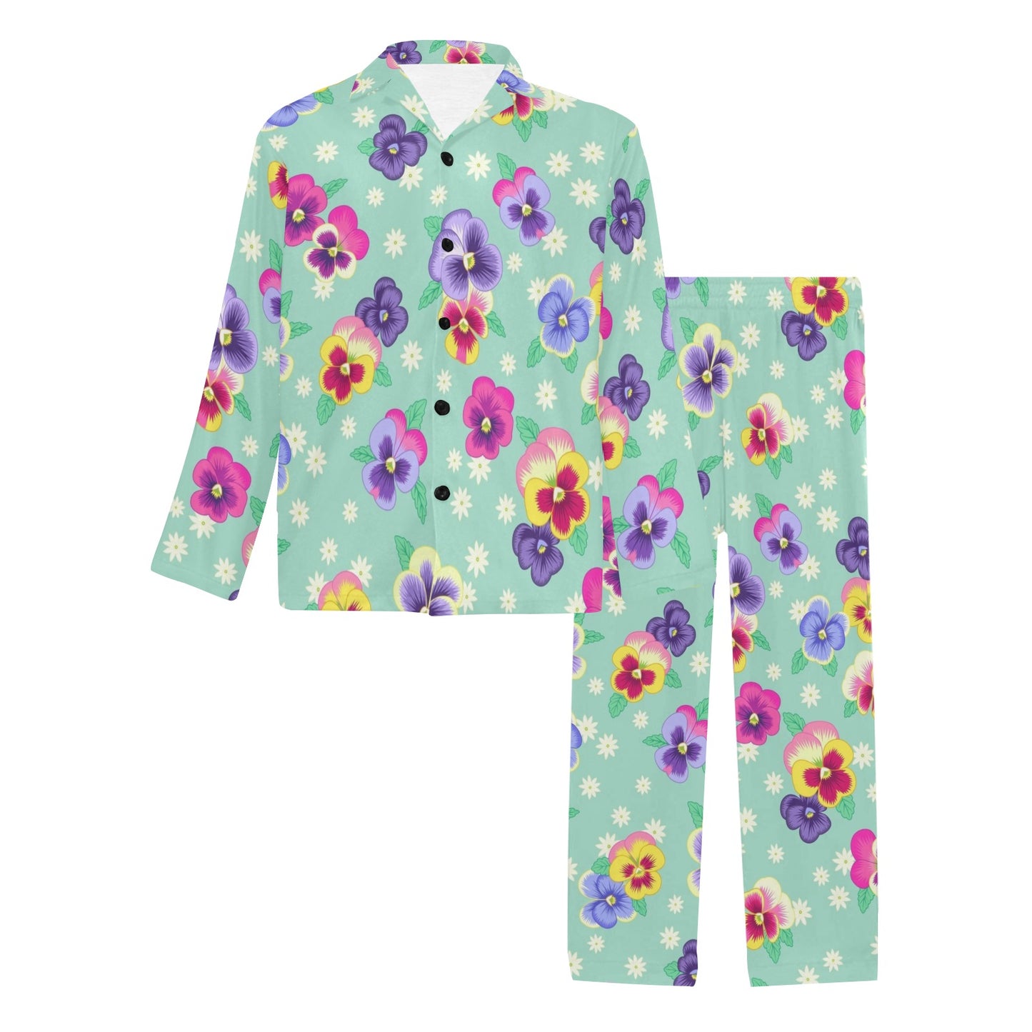 Pansy Pattern Print Design PS08 Men's Long Pajama Set