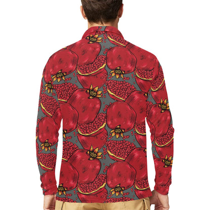 Pomegranate Pattern Print Design PG05 Long Sleeve Polo Shirt For Men's