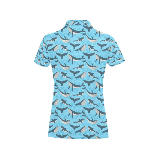 Whale Pattern Design Themed Print Women's Polo Shirt