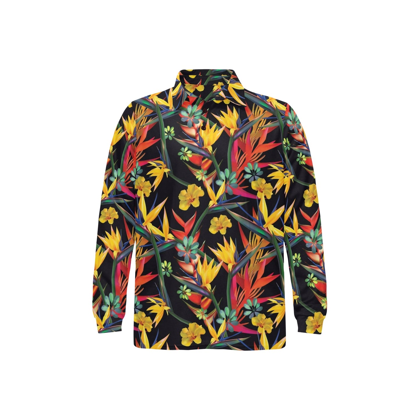 Bird Of Paradise Pattern Print Design BOP016 Long Sleeve Polo Shirt For Men's