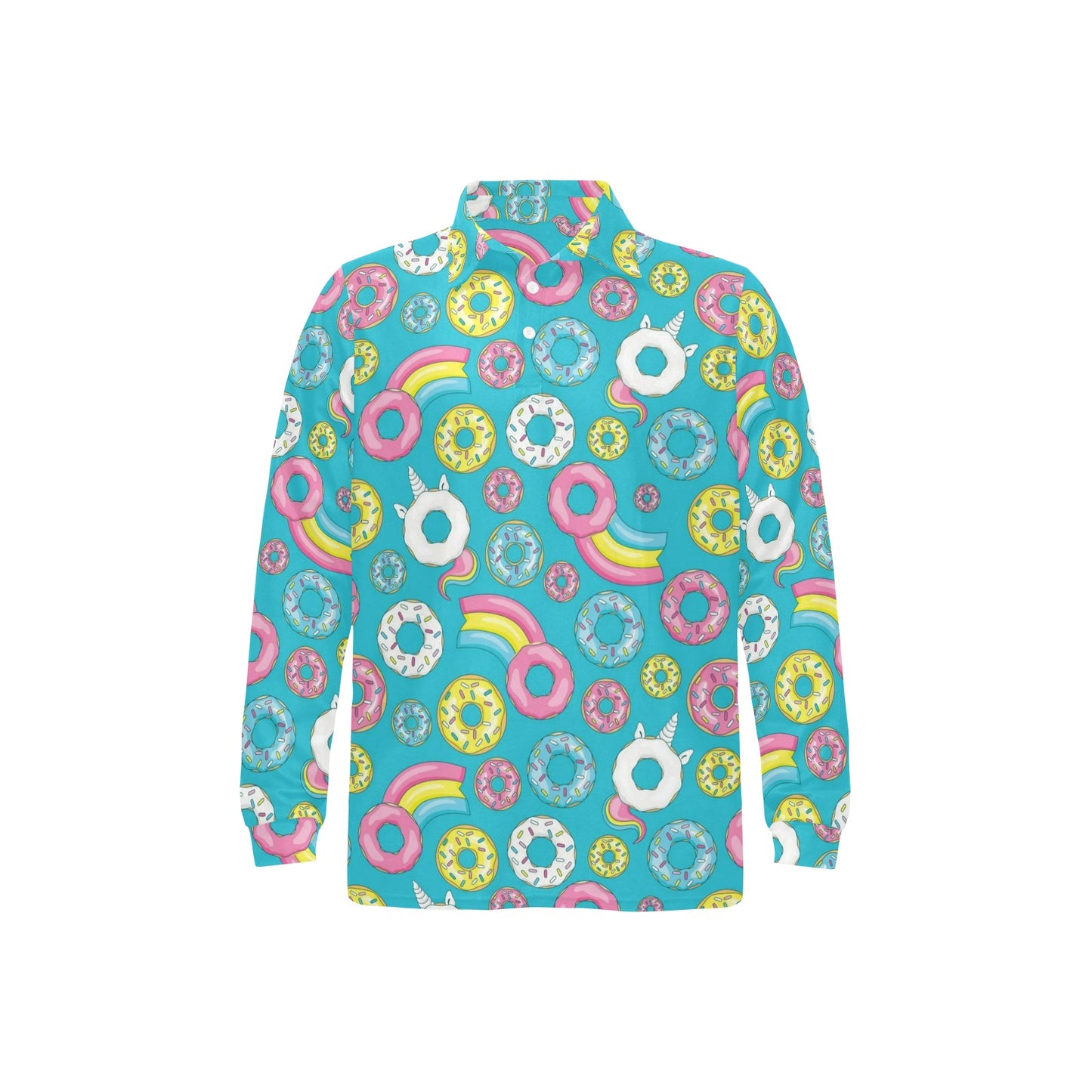 Donut Pattern Print Design DN013 Long Sleeve Polo Shirt For Men's