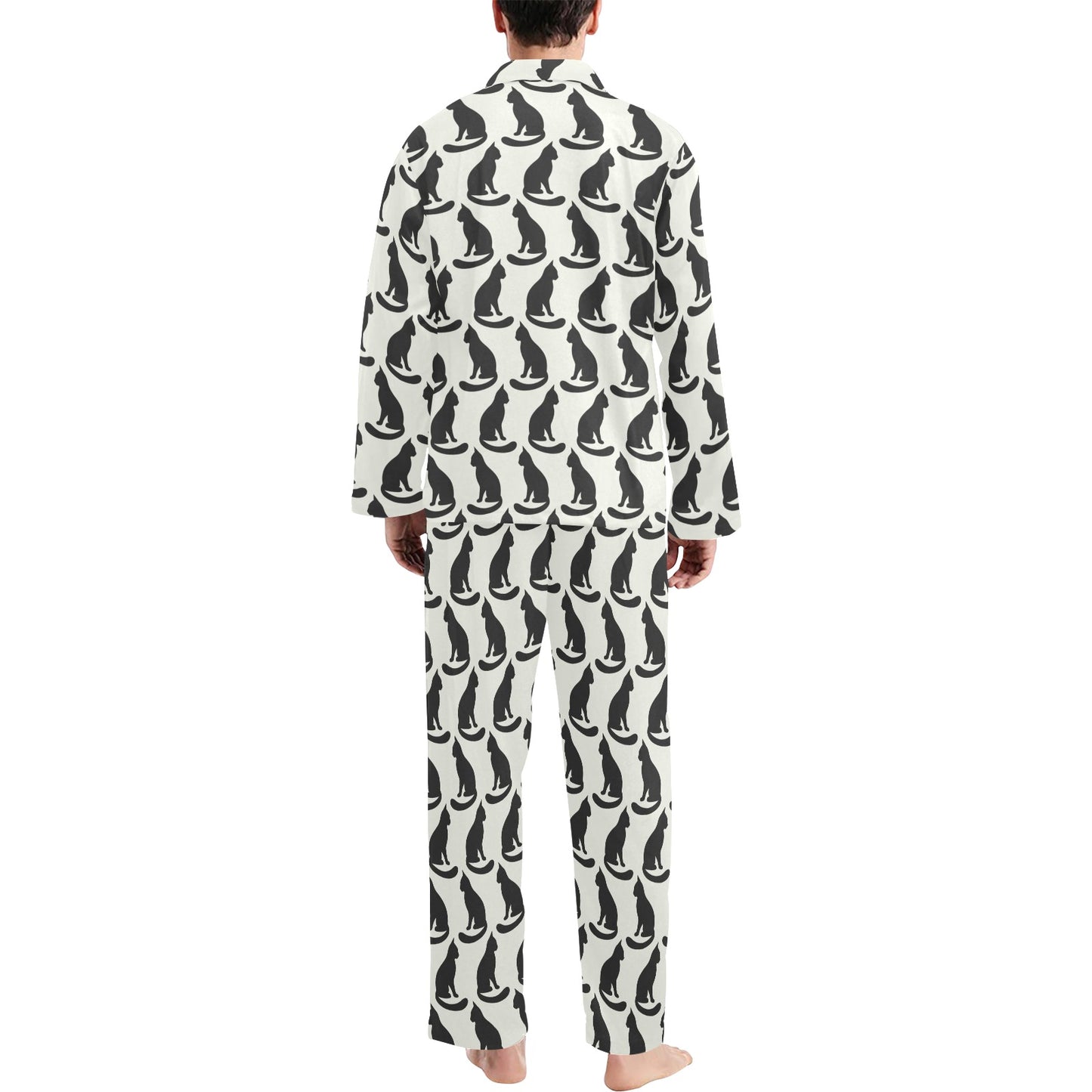 Black Cat Pattern Print Design 02 Men's Long Pajama Set