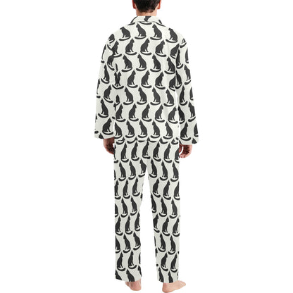 Black Cat Pattern Print Design 02 Men's Long Pajama Set