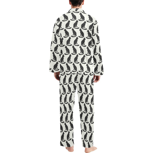 Black Cat Pattern Print Design 02 Men's Long Pajama Set