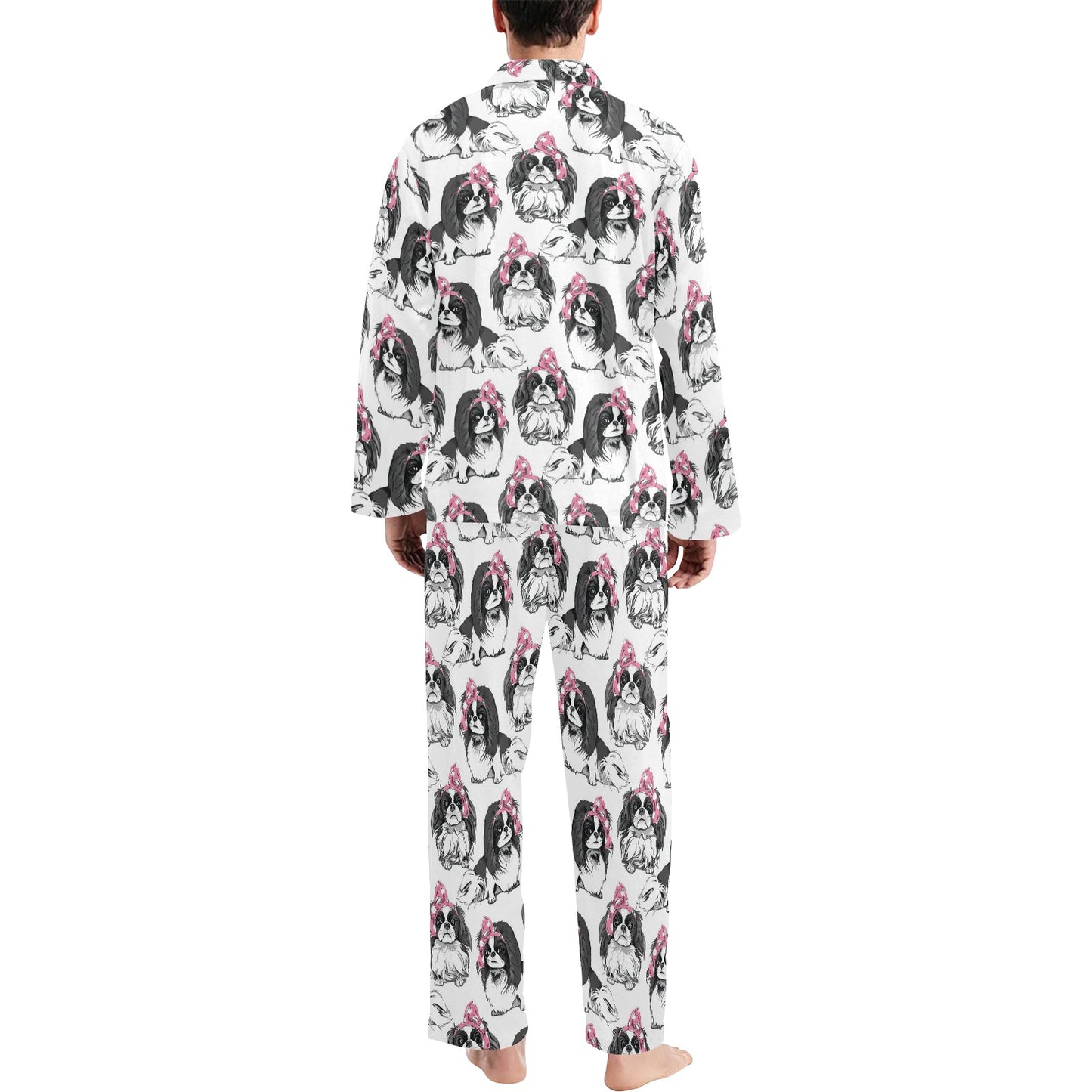 Japanese Chin Pattern Print Design 01 Men's Long Pajama Set