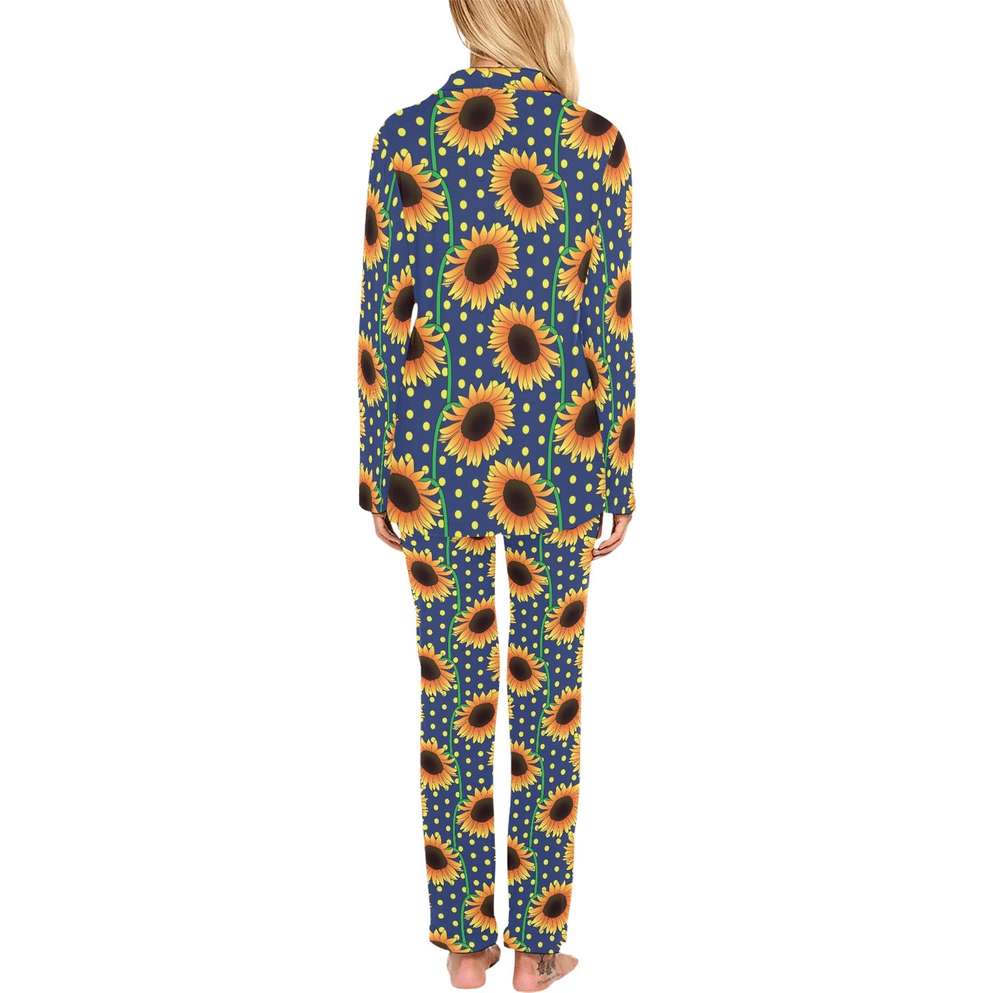 Sunflower Pattern Print Design SF03 Women's Long Pajama Set