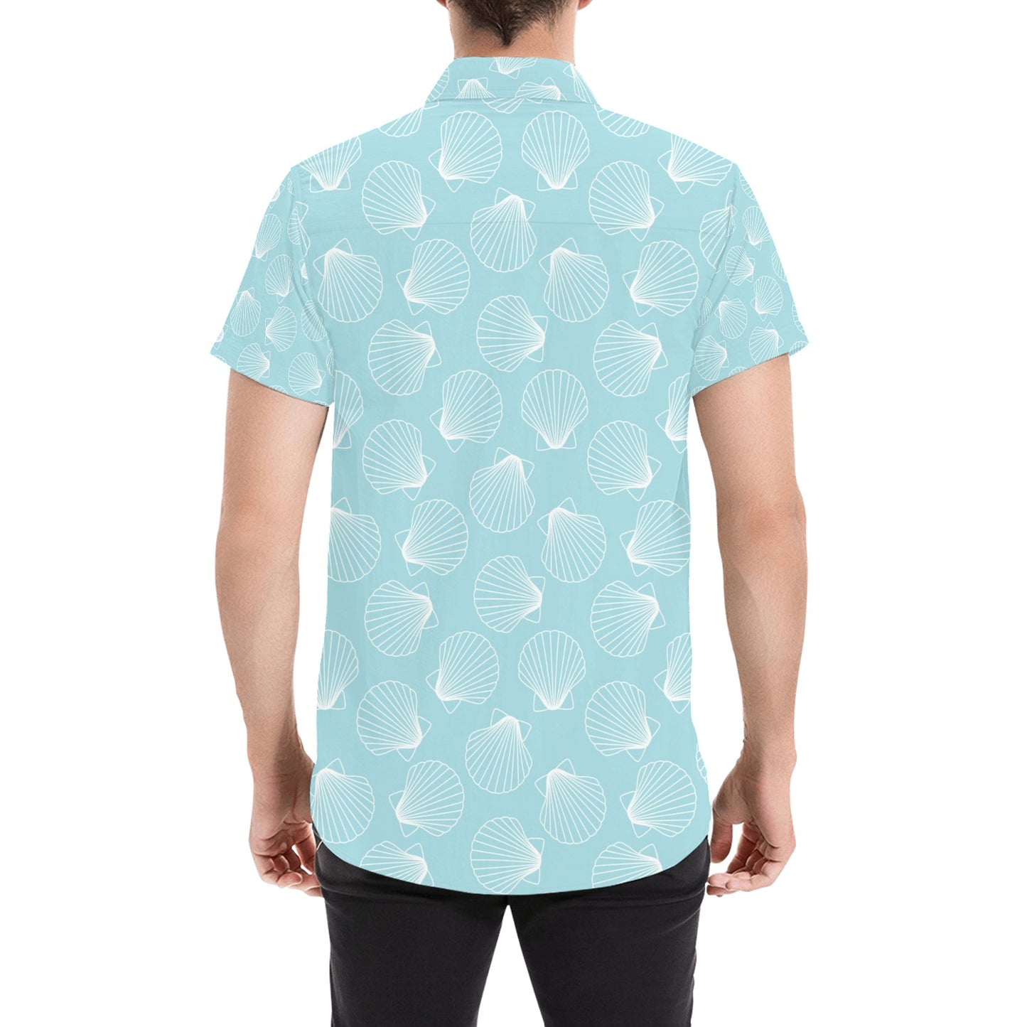 Seashell Print Design LKS3010 Men Short Sleeve Button Up Shirt