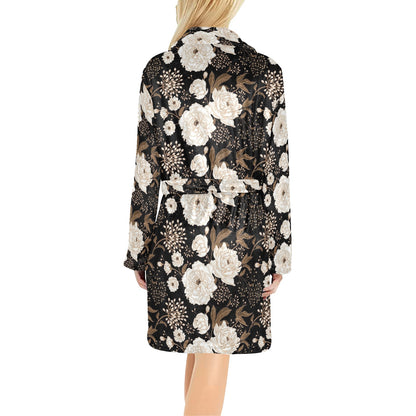 Peony Pattern Print Design A02 Women's Fleece Robe