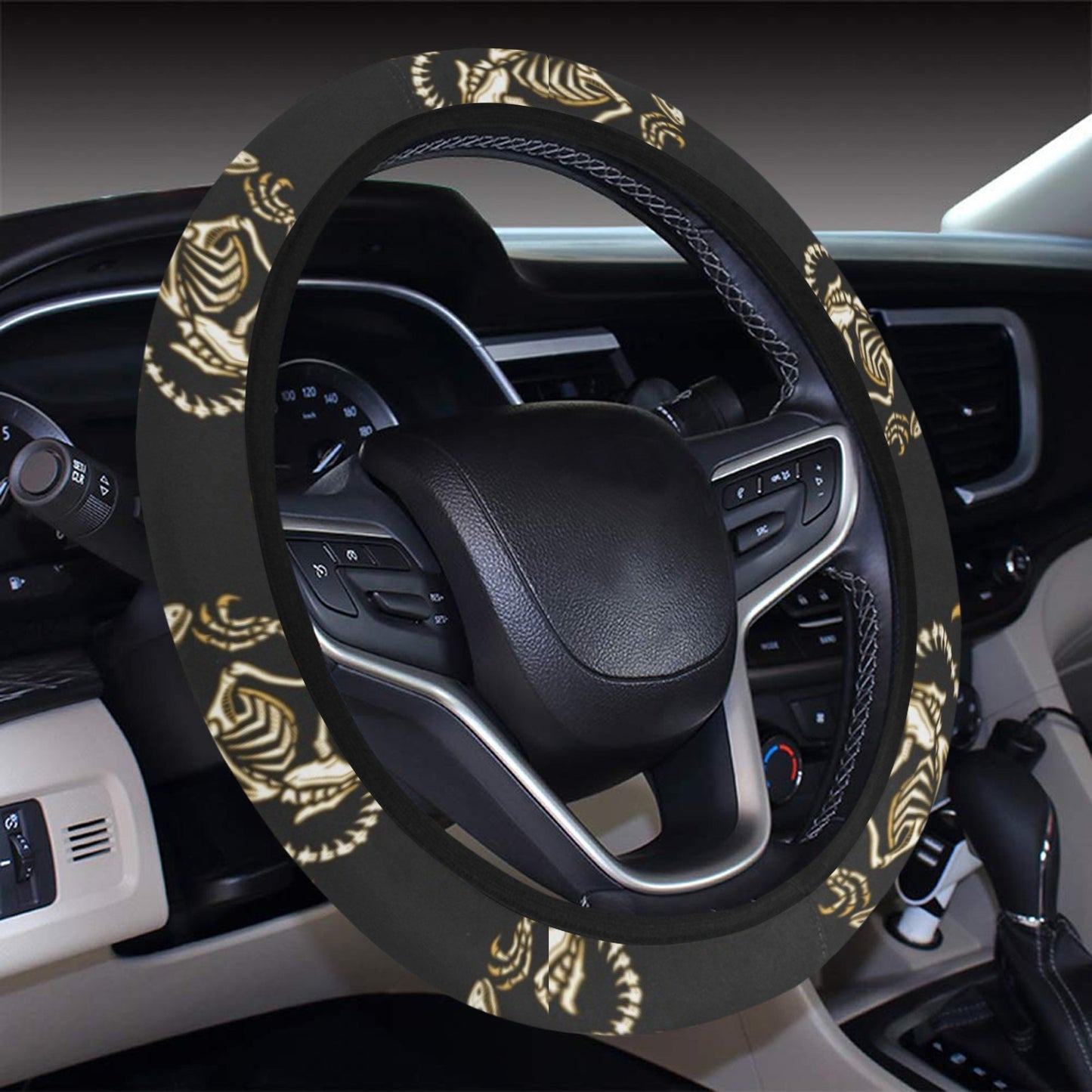 Skeleton Dragon Print Design LKS306 Steering Wheel Cover with Elastic Edge