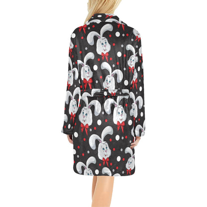 Rabbit Pattern Print Design RB012 Women's Fleece Robe