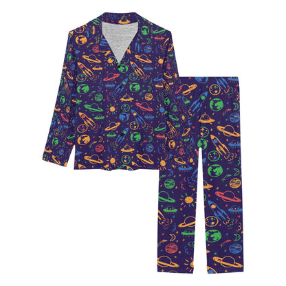 UFO Space Rocket Print Design LKS302 Women's Long Pajama Set
