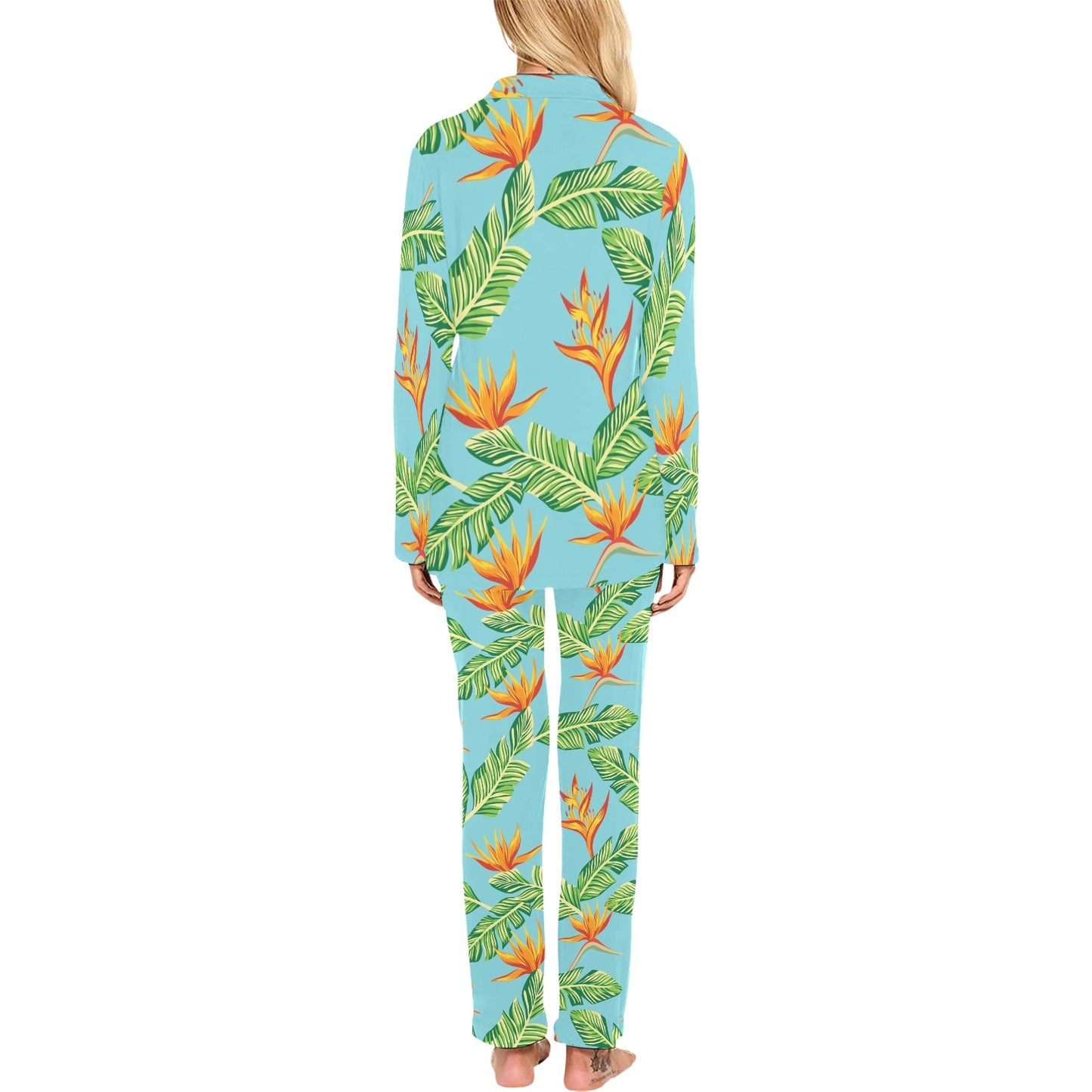 Bird Of Paradise Pattern Print Design BOP04 Women's Long Pajama Set