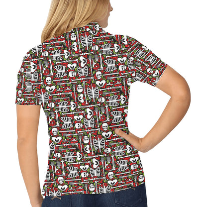 Skeleton Pattern Print Women's Polo Shirt