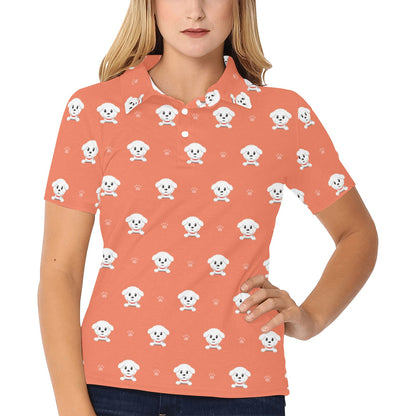 Bichons Frise Pattern Print Design 02 Women's Polo Shirt