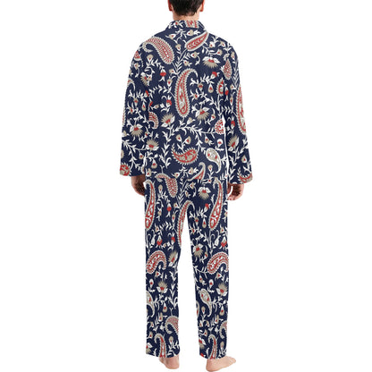 Paisley Pattern Print Design A05 Men's Long Pajama Set