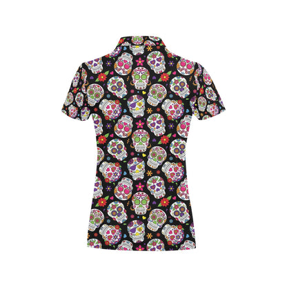 Sugar Skull Print Design LKS302 Women's Polo Shirt