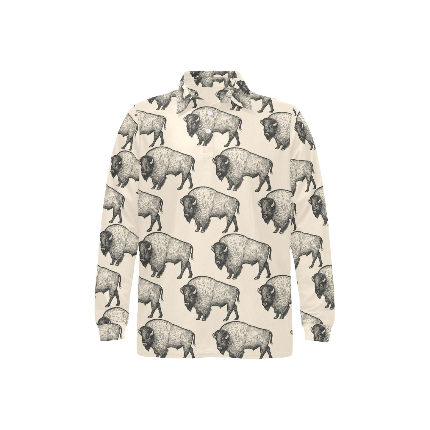 Bison Pattern Print Design 02 Long Sleeve Polo Shirt For Men's