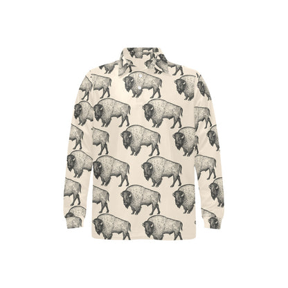 Bison Pattern Print Design 02 Long Sleeve Polo Shirt For Men's
