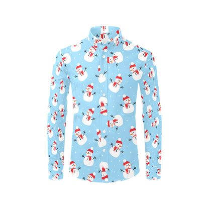 Snowman Print Design LKS305 Men's Long Sleeve Dress Shirt