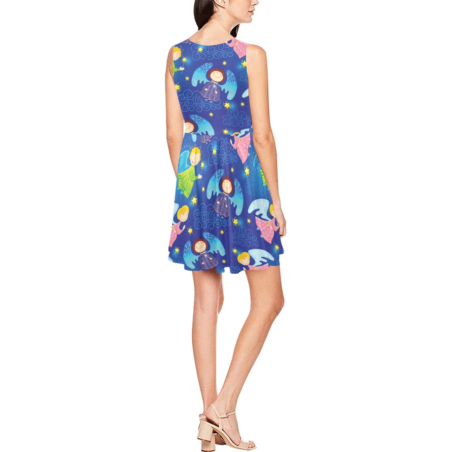 Angel Little Pattern Print Design 02 Sleeveless Dress