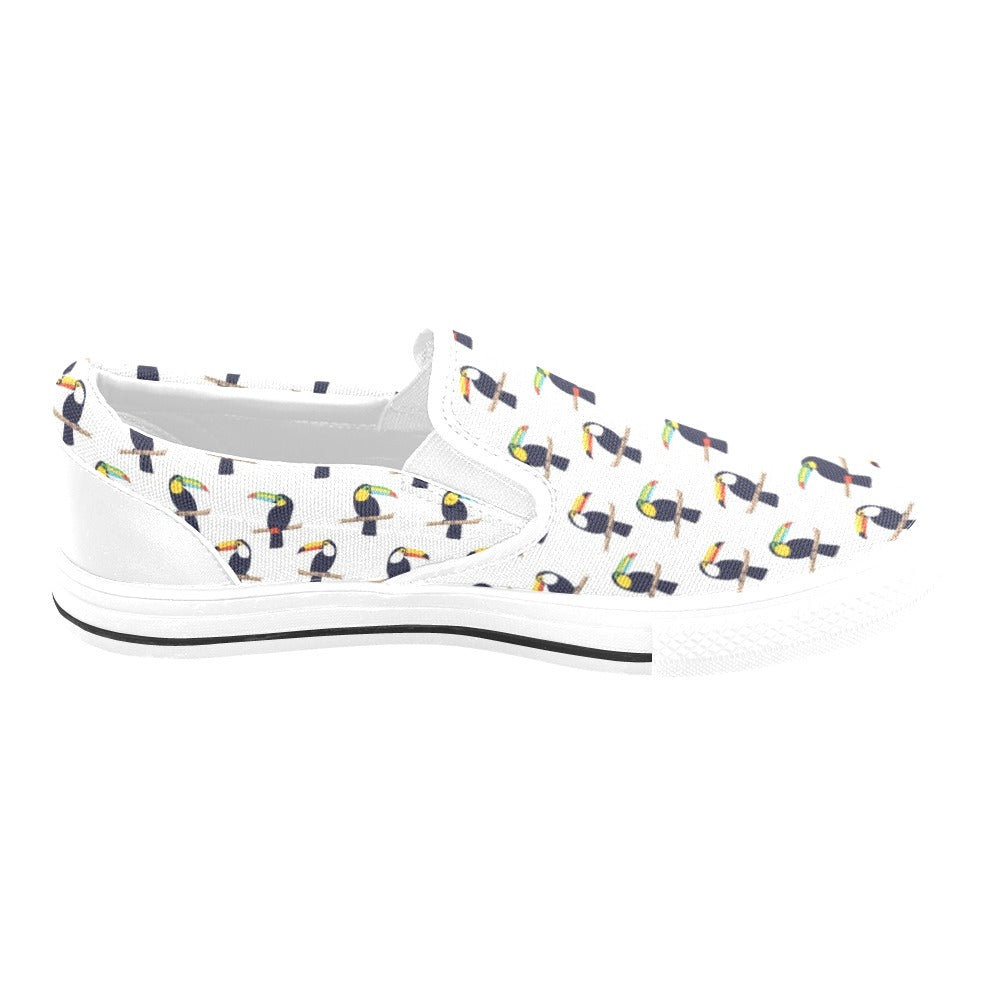 Toucan Print Design LKS305 White Slip Ons Canvas Women's Shoes