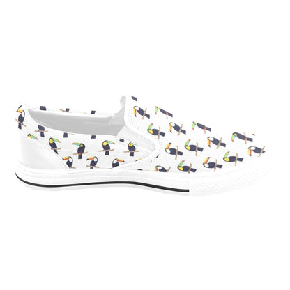 Toucan Print Design LKS305 White Slip Ons Canvas Women's Shoes