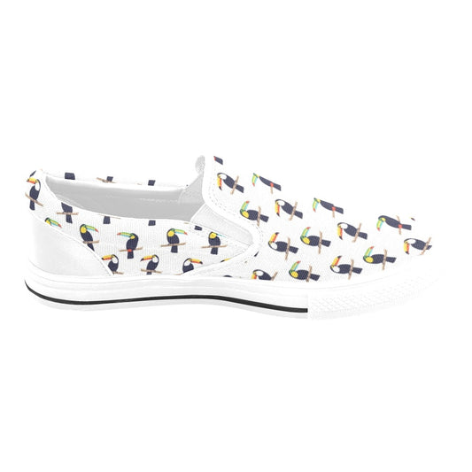 Toucan Print Design LKS305 White Slip Ons Canvas Women's Shoes