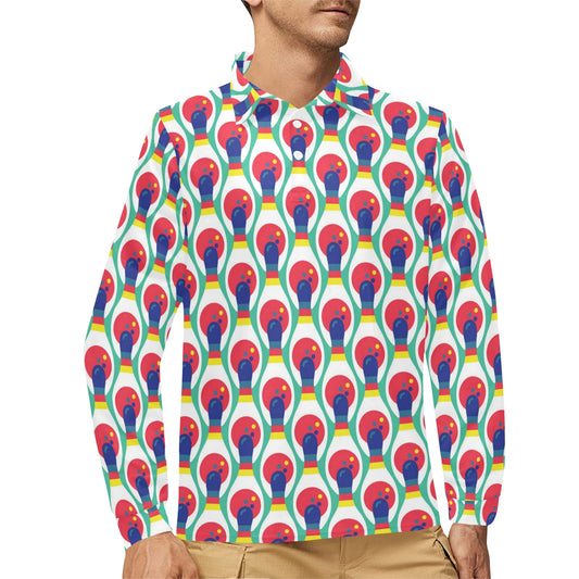 Bowling Pattern Print Design 05 Long Sleeve Polo Shirt For Men's