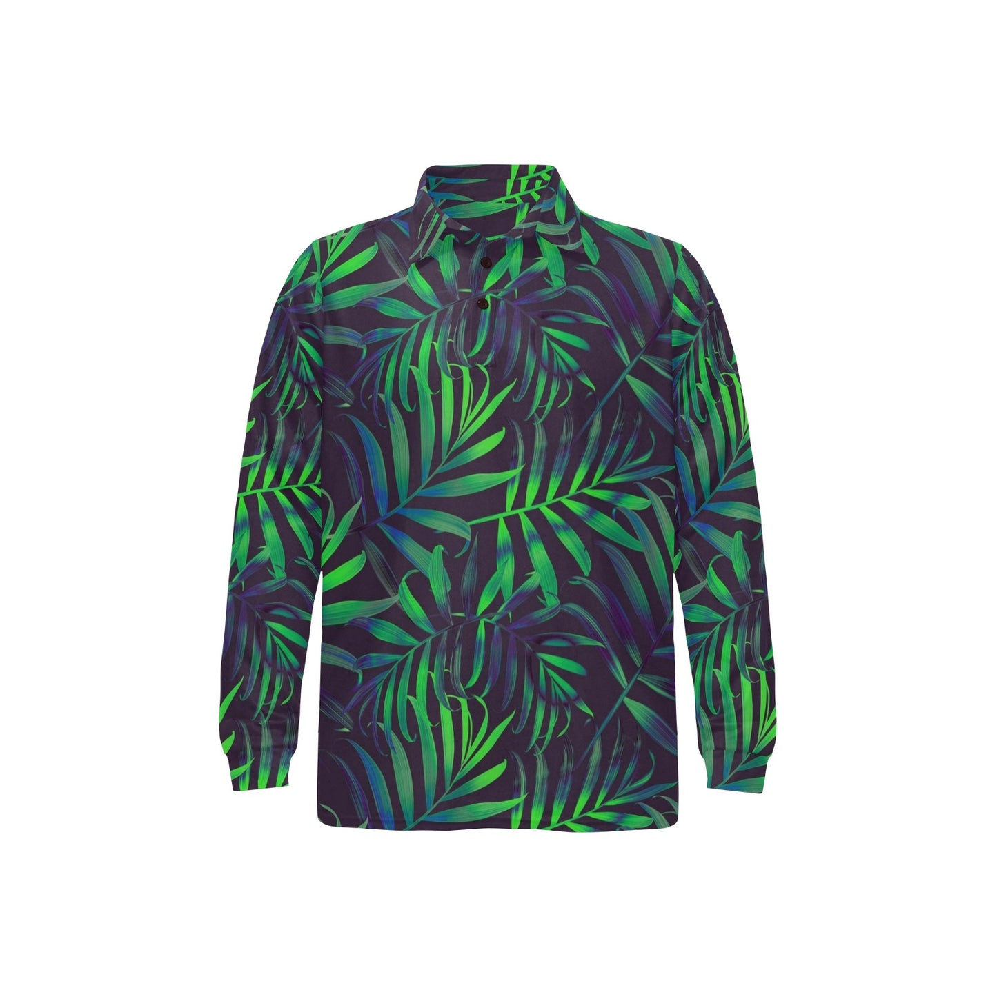 Palm Leaves Pattern Print Design PL01 Long Sleeve Polo Shirt For Men's