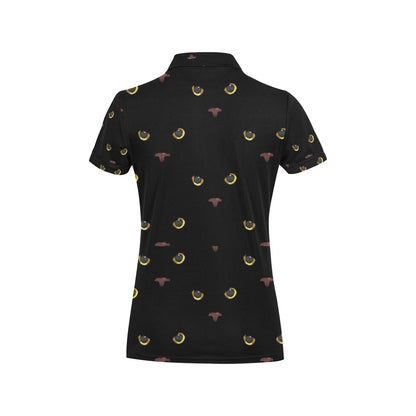 Black Cat Face Print Pattern Women's Polo Shirt