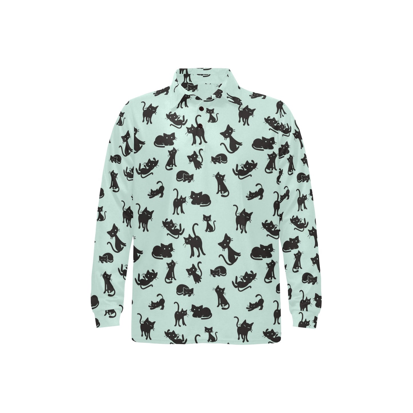 Black Cat Pattern Print Design 04 Long Sleeve Polo Shirt For Men's