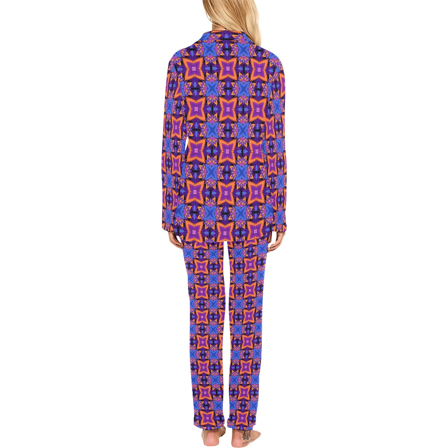 kaleidoscope Purple Orange Print Design Women's Long Pajama Set
